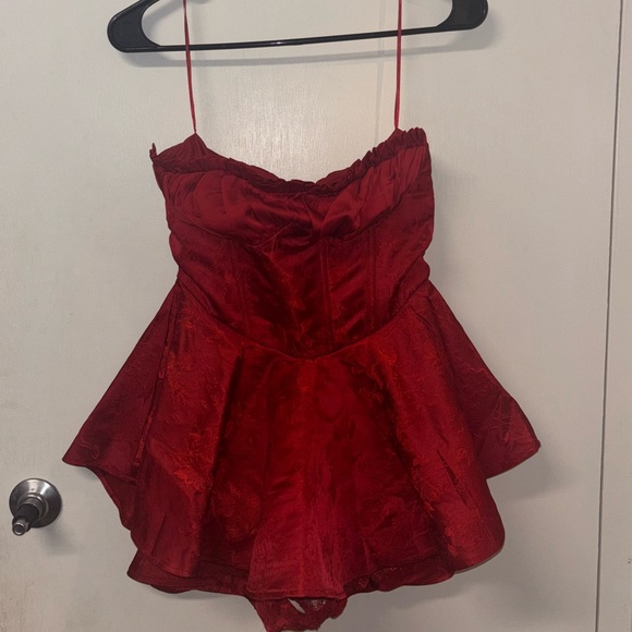 💕Fashion Nova Beau Satin Corset Bloomer Mini Dress - Red💕 - Picture 7 of 11